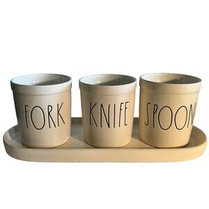 Rae Dunn by Magenta SPOON FORK KNIFE Utensil Holders with Tray | 4-Piece Set